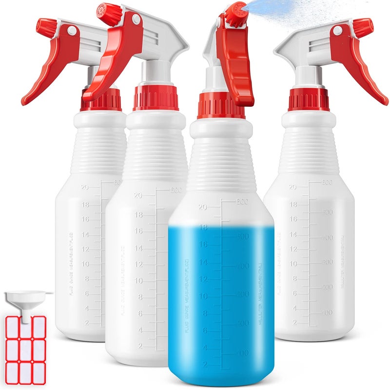 Bealee Spray Bottles (4 Pack, 24 Oz) Refillable Empty Plastic Water Spraying Bottle for Cleaning Solutions, Hair Spray, Car Detail, Watering Plants, Heavy Duty Mist Stream Sprayer with Measurement - Image 1